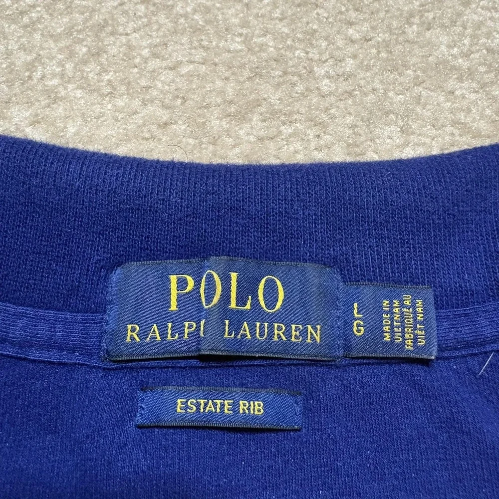 Polo Ralph Lauren Sweater Mens Large Blue Estate Rib 1/4 Zip Pullover Mock Neck